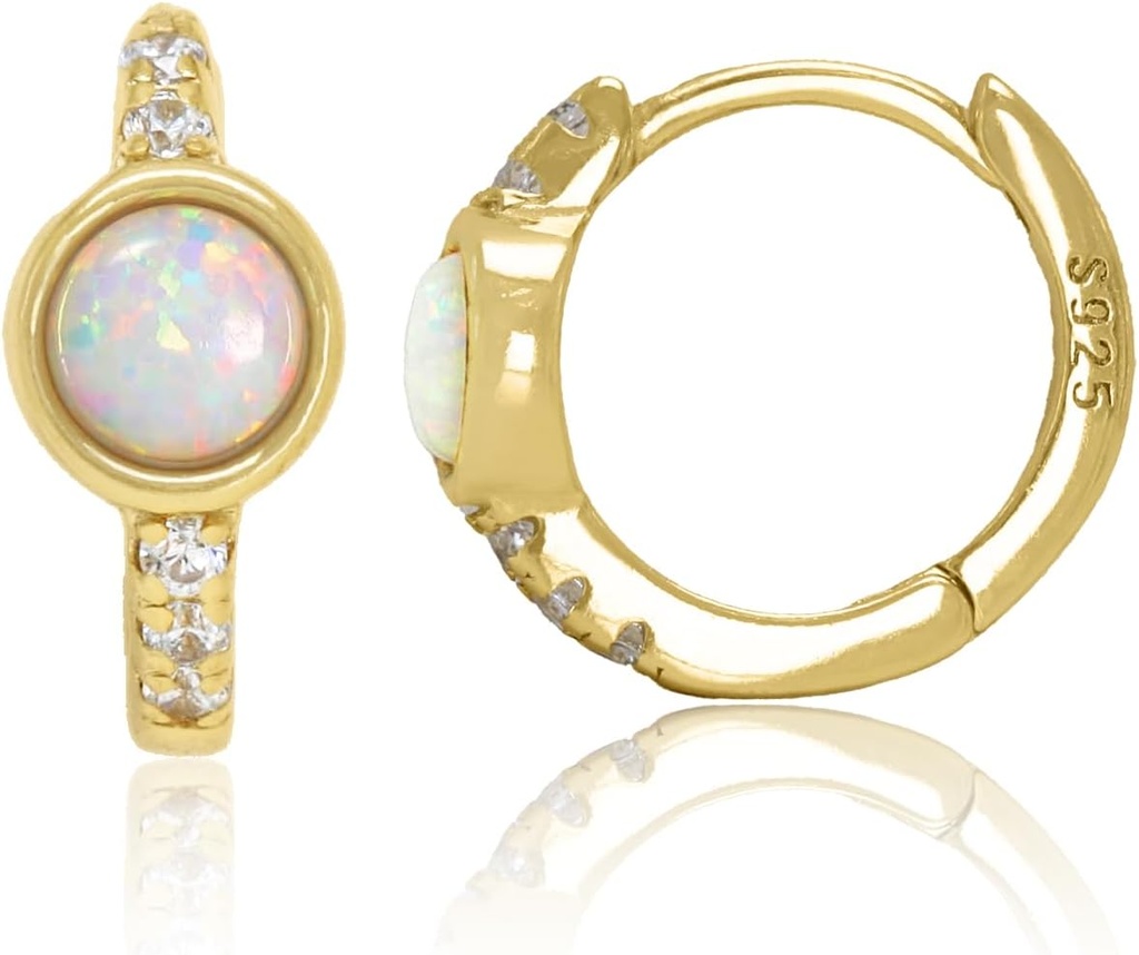 14K zlato Plated 925 Sterling srebro ustvaril bele Opal Huggie Hoop uhani