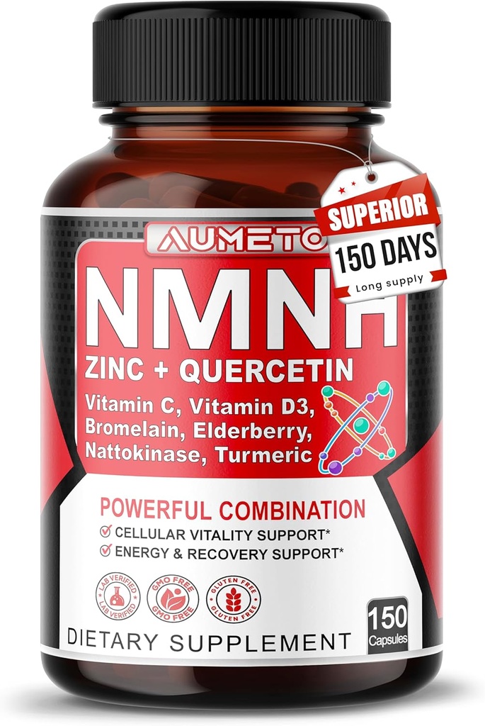 NMNH 600 mg z cinkom, Quercetin, vitaminom D3, bezgovino in nattokinazo – Dnevna podpora za celično dobro počutje in zdravo staranje – 150 kapsul – Made in USA