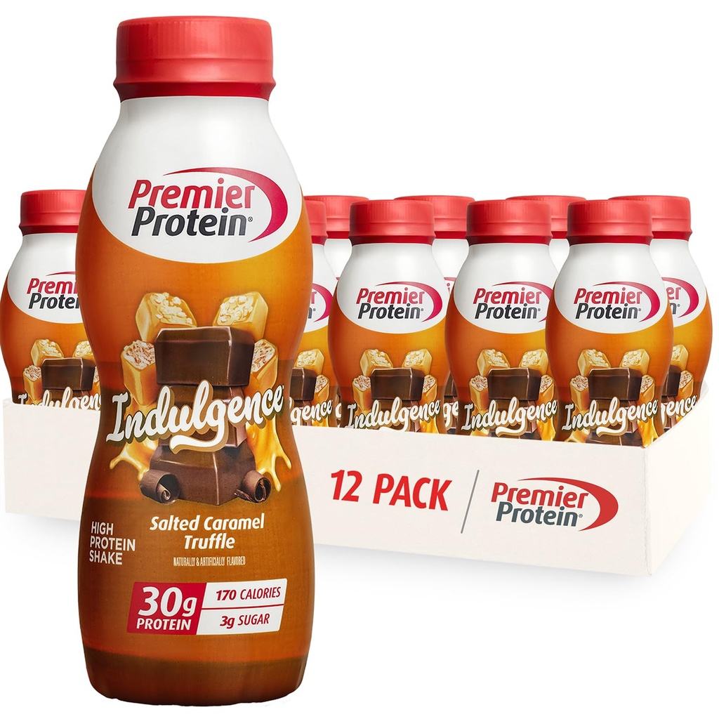 Premier Beljakovine Indulence Protein Shake, 30g proteini, 3g sladkor, soljeni karamelni tuffle, 11, 5 fl oz, pakiranje po 12