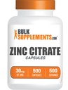 BulkSupplements.com Cinkov citrat Kapsule - cinkovi dodatki, Gluten prost - 30mg na serviranje, 1 Kapsula na serviranje, 500 Število (Pack of 1)