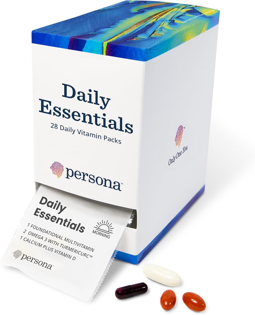 Persona Nutrition Daily Essentials Multivitaminski paket za ženske in moške (28 Pack) – Vključuje omega 3 s kurkuma, kalcij, vitamin D in popoln multivitamin za odrasle