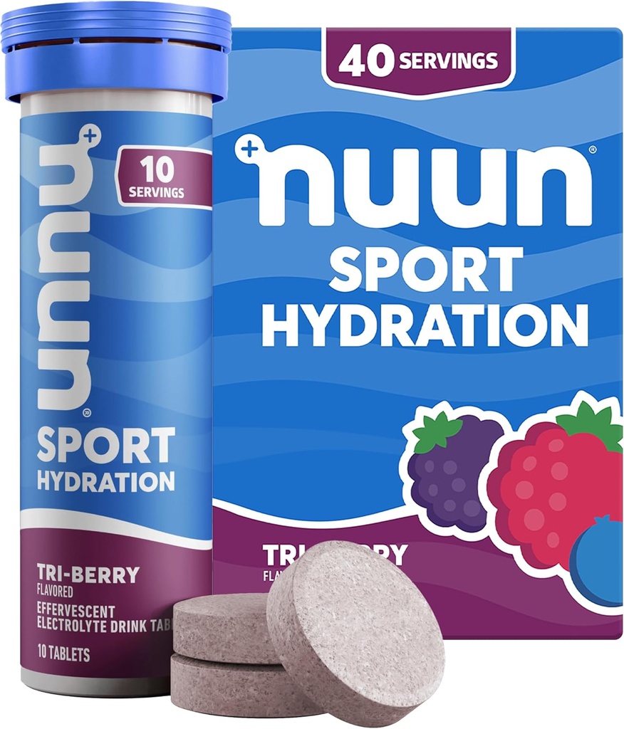 Nuun Sport Elektrolitske tablete z magnezijem, kalcijom, kalijem, kloridom in natrijem, brez glutena in veganom, tri- jagode, 4 pakiranja (40 skupaj)
