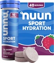 Nuun Sport Elektrolitske tablete z magnezijem, kalcijom, kalijem, kloridom in natrijem, brez glutena in veganom, tri- jagode, 4 pakiranja (40 skupaj)