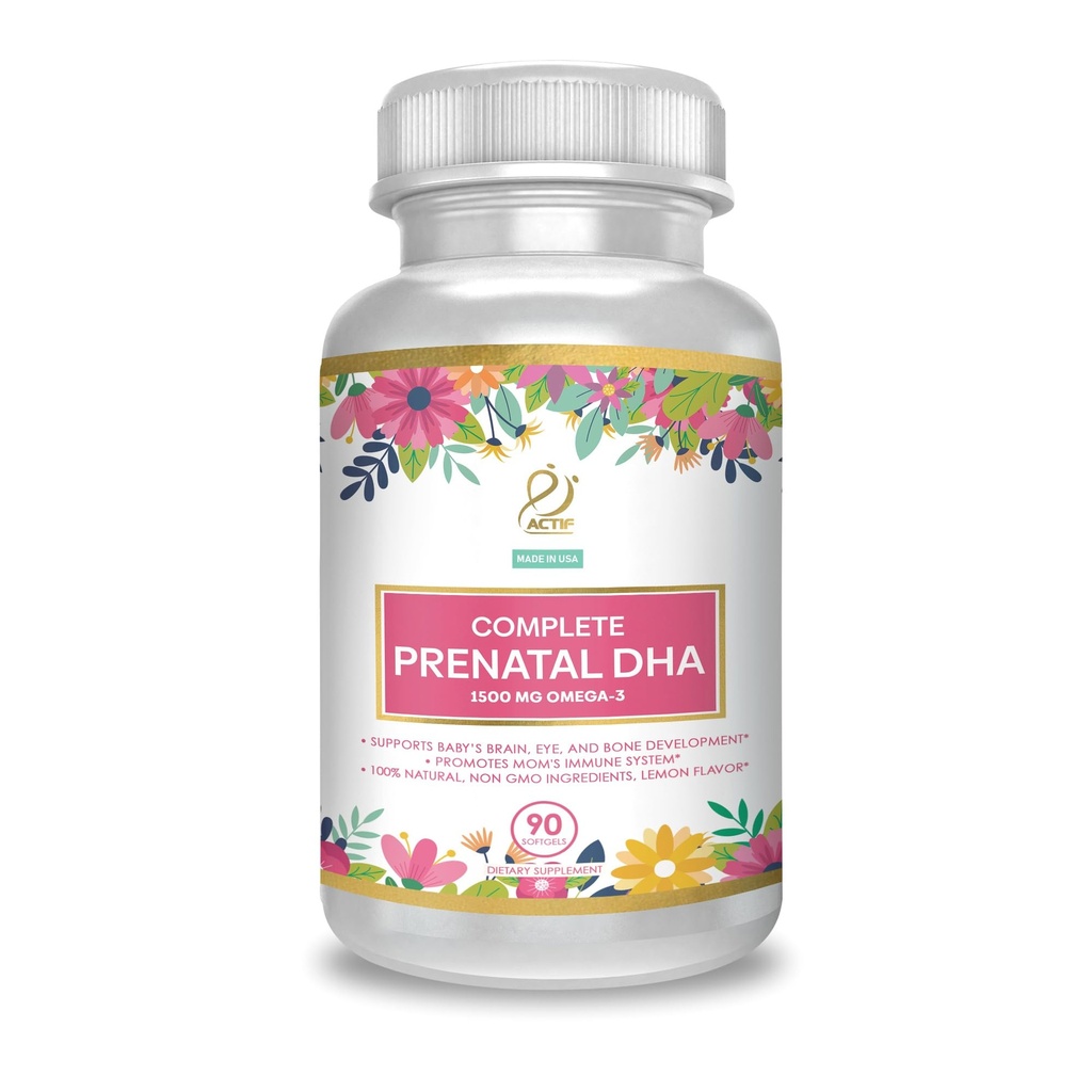 ACTIF Popolna prednatalna DHA z 1500mg Omega-3, 100% naravna, organska DHA, EPA – Non-GMO, 90 Count