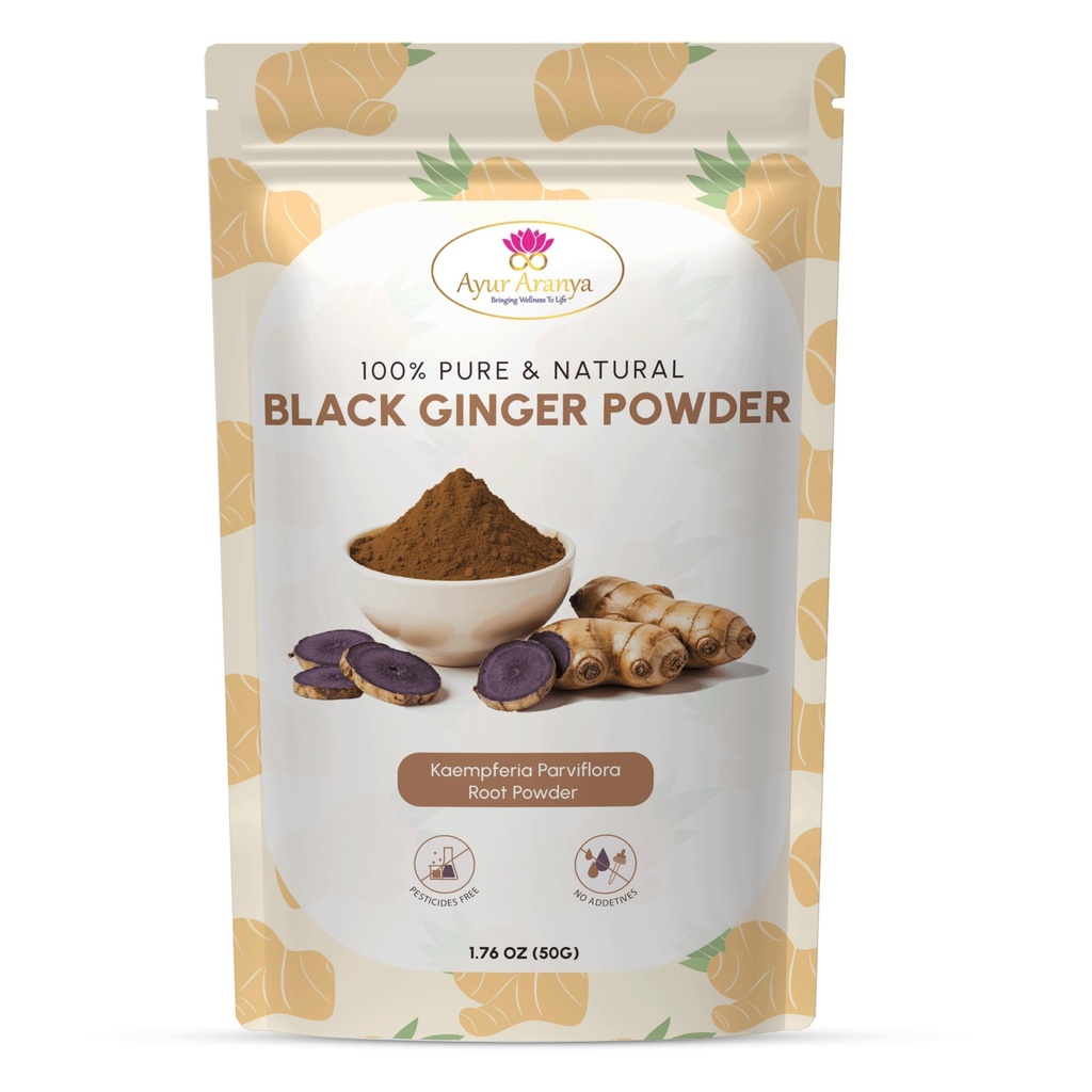 Ayur Aranya 100% Pure Black Ginger Powder 50g – Kaempferia Parviflora Root Powder – Natural Stamina & Energy Booster – Premium Quality, No Conservatives – Mešanica z vodo, sokovi, napitki ali čaj