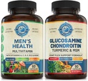 Mens Daily Multivitamines & Advanced Joint Support Bundle (ena steklenica vsak). Kolektivno podpira holistično dobro počutje, okrepljeno energijo in skupno zdravje. USA Made.