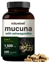 Mucuna Pruriens Kapsule, Trojna moč 1500mg na serviranje, 2 v 1 Formula, Izdelano z Mucuna in Ashwagandha, 240 Kapsule, Potent Seed Extract, Positive Mood, Sprostitev in restavriranje Podpora