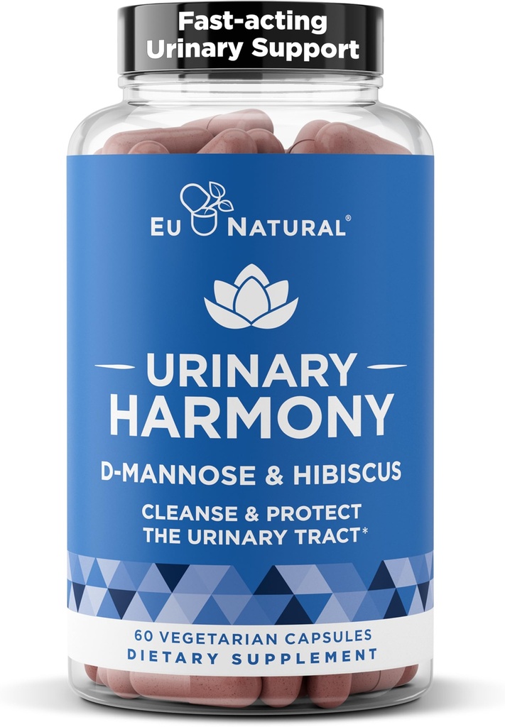 Urinary Harmony D-mannose Supplement – sečni trakt Zdravje za ženske – Čistila in flushes Sečninski sistem – Močna klinična jakost Formula z DMannose in Hibiscus – 60 hitro delujoče kapsule