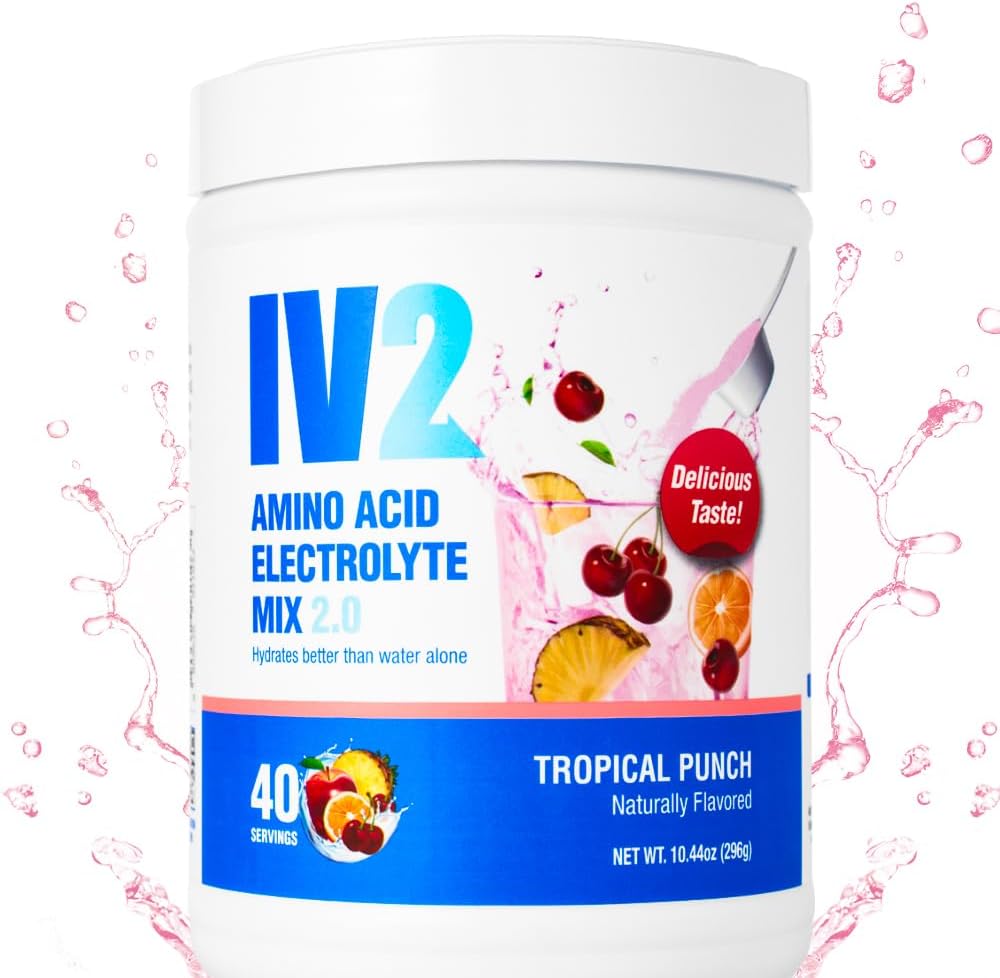 IV2 Premium Hydration Powder - mešanica elektrolitov brez sladkorja + aminokislin in esencialnih vitaminov I Vegan, Ne-GMO, Gluten-free, kofein-free (40 strežb)