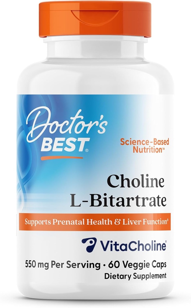 Zdravnikov najboljši holin L-Bitartrat (VitaCholin), podpira prenatalno zdravje in delovanje jeter, Non-GMO, Gluten Free, Soy Free, Vegan 60 Veggie Caps