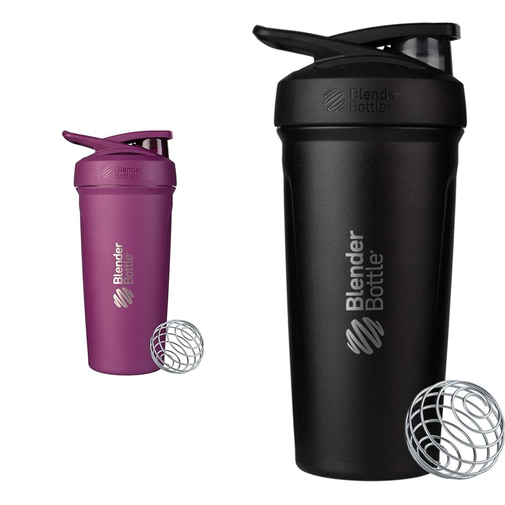 BlenderBottle 24-Ounce Nerjaveče jeklo Shaker pokali z žico Whisk, Plum in črna