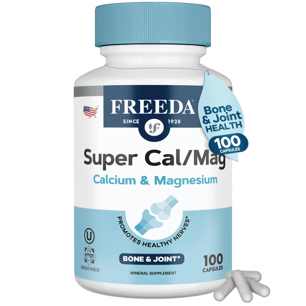 Freeda Super Cal/Mag – Kosher Vegan Bone Health Supplement – Podpira moč kosti, živčno delovanje in sprostitev mišic – Vegetarijanske kalcijeve magnezijeve kapsule – Testirana tretja stran – (100 kapsul)