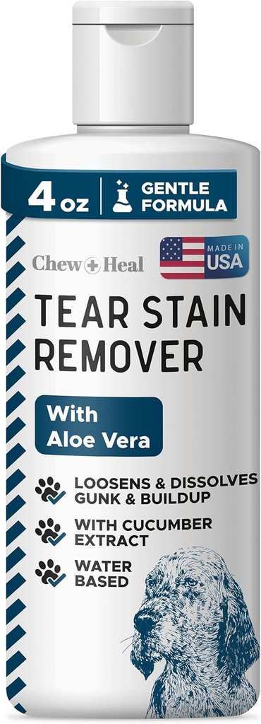 Chew + Zdravi laboratoriji Pet Tear Stain Odstranjevalec za pse - 4 oz vode-osnova psa oči pranje in čiščenje - Raztopine Gunk & Building - Aloe Vera & Cucumber ekstrakt
