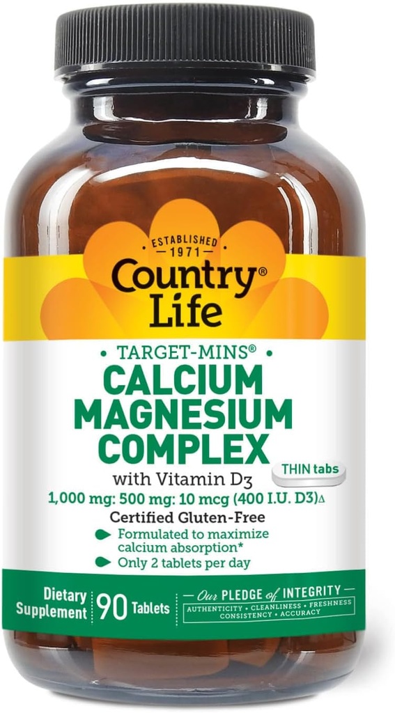 Država Life Target-Mins Kalcij Magnezij z vitaminom D-kompleks, 1000mg/500mg/10mcg, 90 Tablete, Certified Gluten Free, Certified Vegetarian