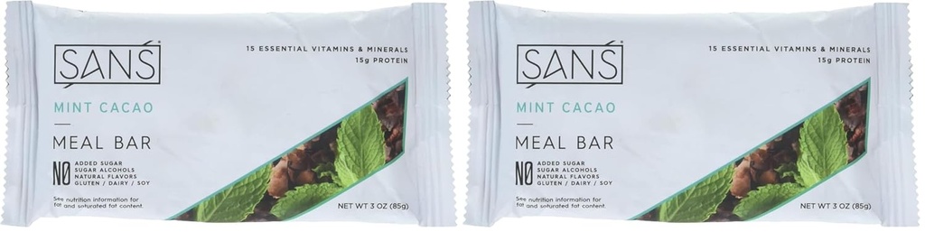 SANS Meal Bar Mint Cacao Meal Bar, 3 OZ (Pack z 2)