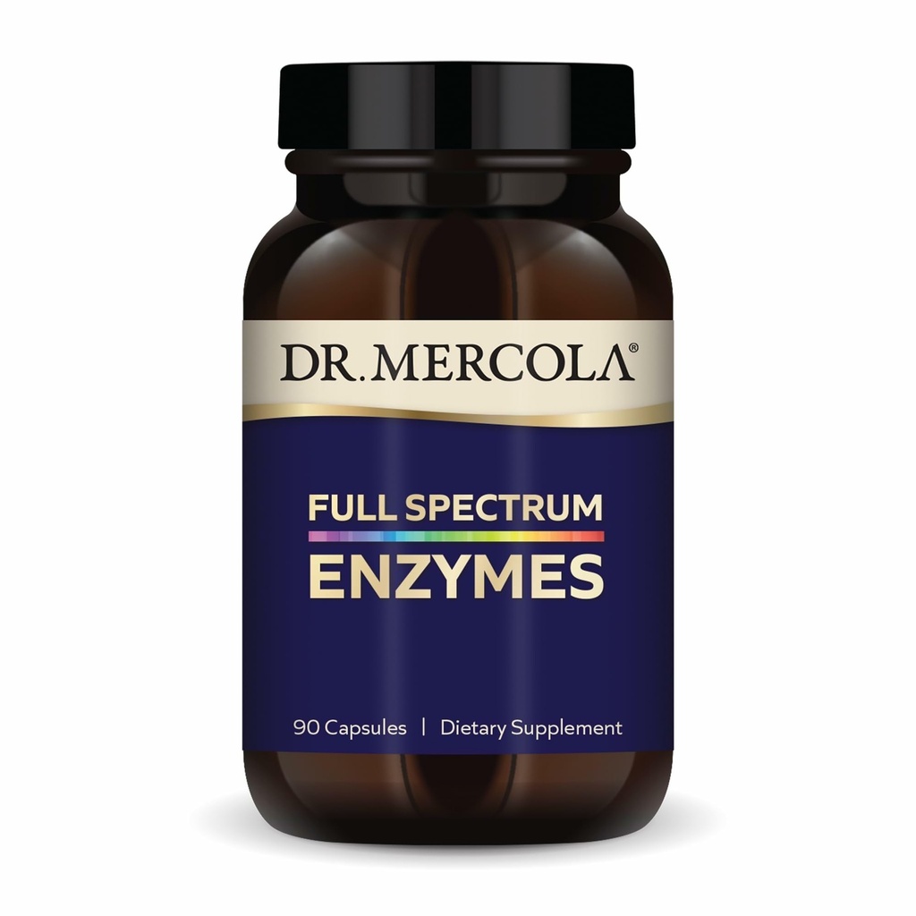 Dr. Mercola Polni spektrski encimi - 22 Različni encimi - podpira prebavno in imuno zdravje - pomaga pri prebavnih ogljikovih hidratih, maščobah, beljakovinah in vlakni - Ne-GMO, Gluten-free & Soy-free - 90 kapsul