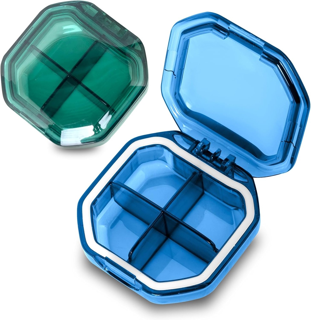 Vsak dan tablete Organizator, 2 Pack 4 Kompartmenti majhne tablete Box Portable Pill Primer, Potovalne tablete Organizator za Purse Pocket obdržati vitamine, Cod Jetra olje, Dodatki in zdravila (modra + zelena)