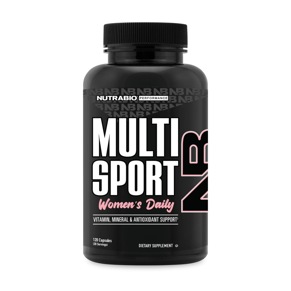 NutraBio Multisport za ženske - ženske MultiVitamin - 33 Vitamini, Minerali, Mikrohranila - bogati z antioksidanti - Podpira Vrhunska atletska zmogljivost, energija, Presnova (120 Zelenjavne kapsule)