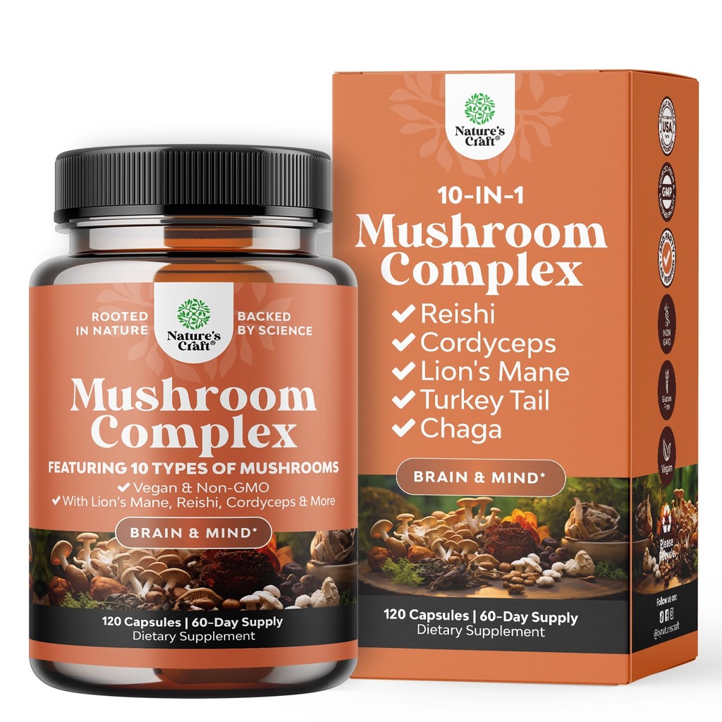 Advanced Gobe Complex kapsule - 10X Lions Mane dopolnilne kapsule z Reishi, Chaga, Maitake & Shiitake za podporo spomin na zdravje možganov in fokus - Nootropic za mentalno jasnost - 120 Caps