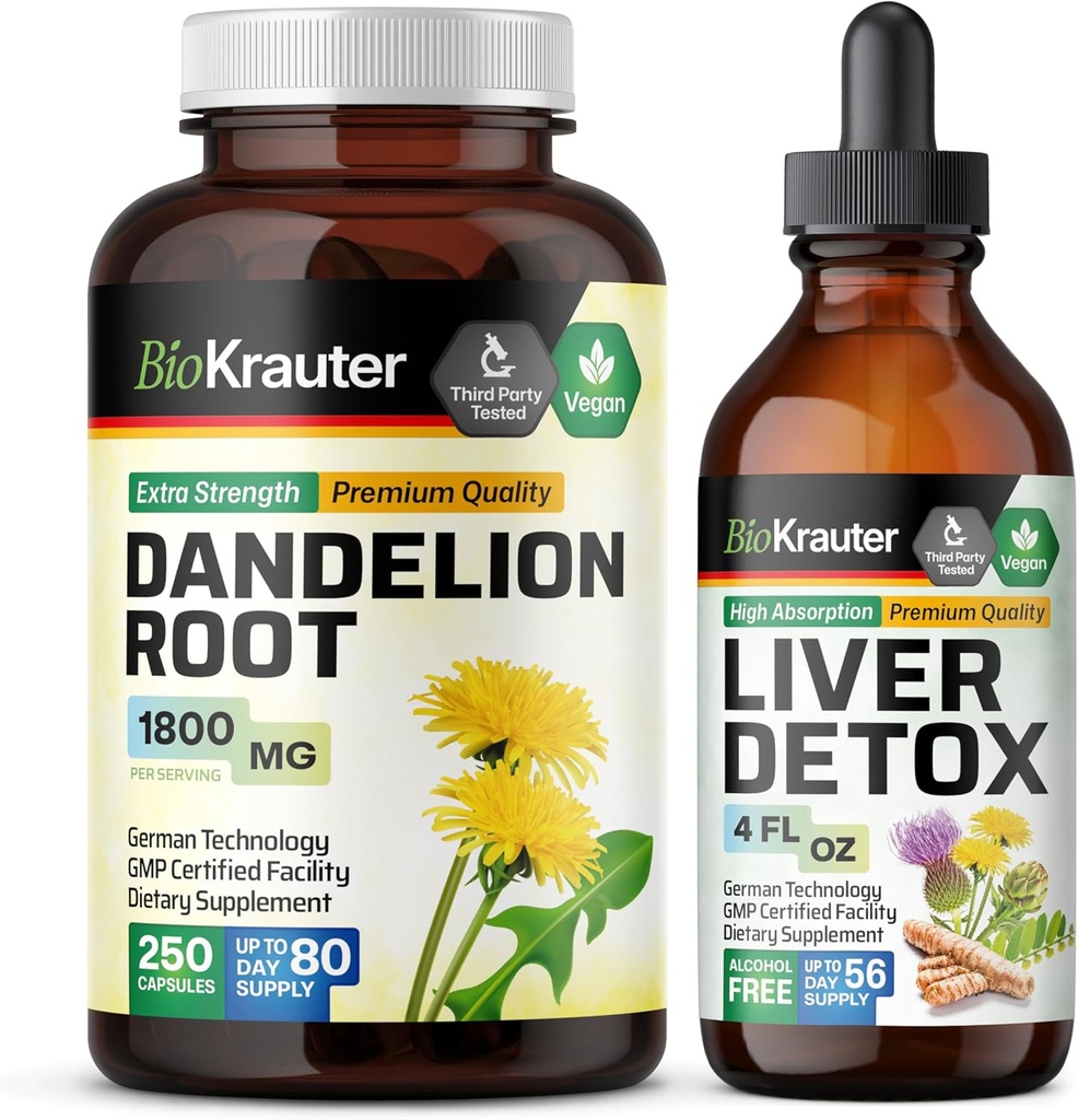 BIO KRAUTER Dandelion Root 250 Kapsule in jetrna podpora Tinktura 4 Fl. Oz.