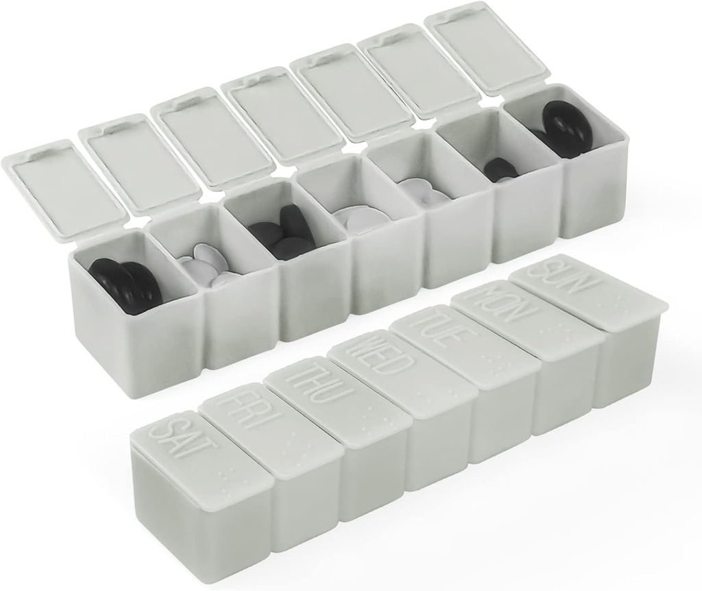 Tedenski Organizator majhne tablete, 7 Day Pill primer, Daily Vitamin Case Medicine Box, Tablete Vsebniki za zdravila dopolnila ribje olje(2Pcs,Grey)