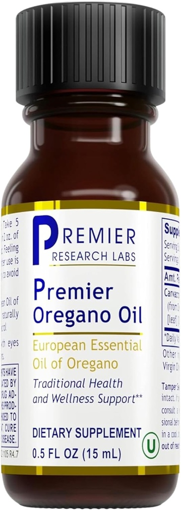 Premier Research Labs Premier Oregano Oil - Oil of Oregano kapljice s Carvacrolom, Užitno Origano Essential Oil Supplement for Immune & Gut Health - 0,5 Fl Oz