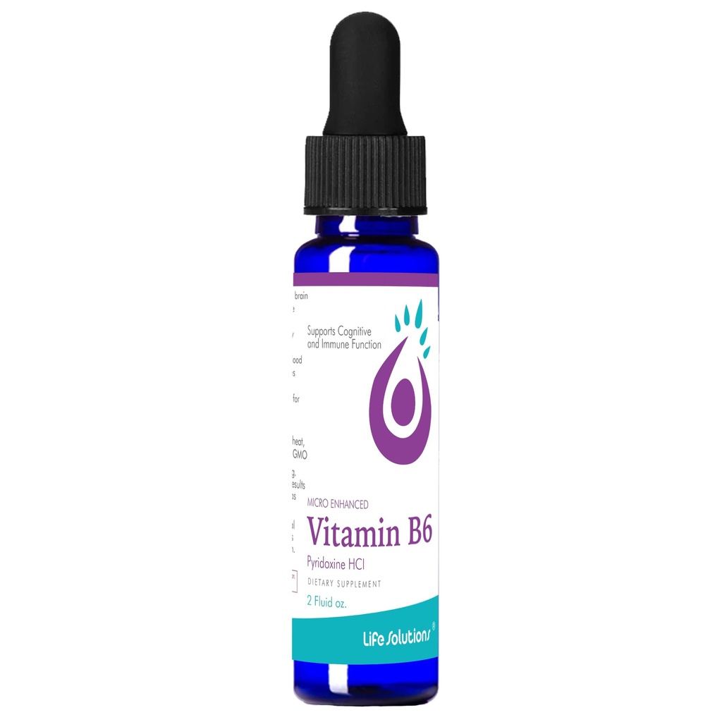 Life Solutions Vitamin B6 Piridoksin HCI - B Vitamini dopolnilo, B6 Vitamini 25mg,- Bistveno B6 Dopolnilo za presnovo, energijo in živčevje Podpora 2oz Tekoči kapitelj