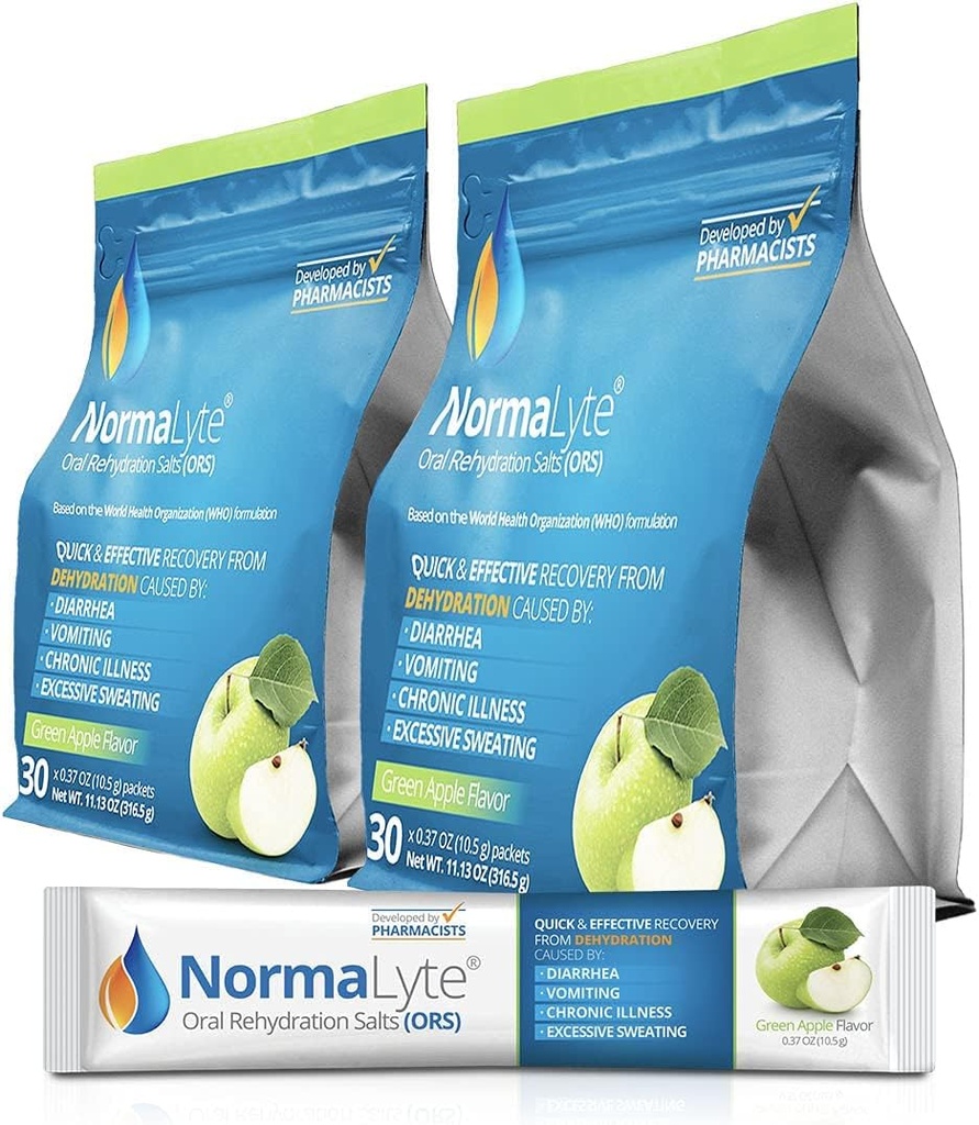 NormaLyte oralna rehidracija Soli-2 vrečke - 60 palčke (Yields 500ml na paket)-Apple