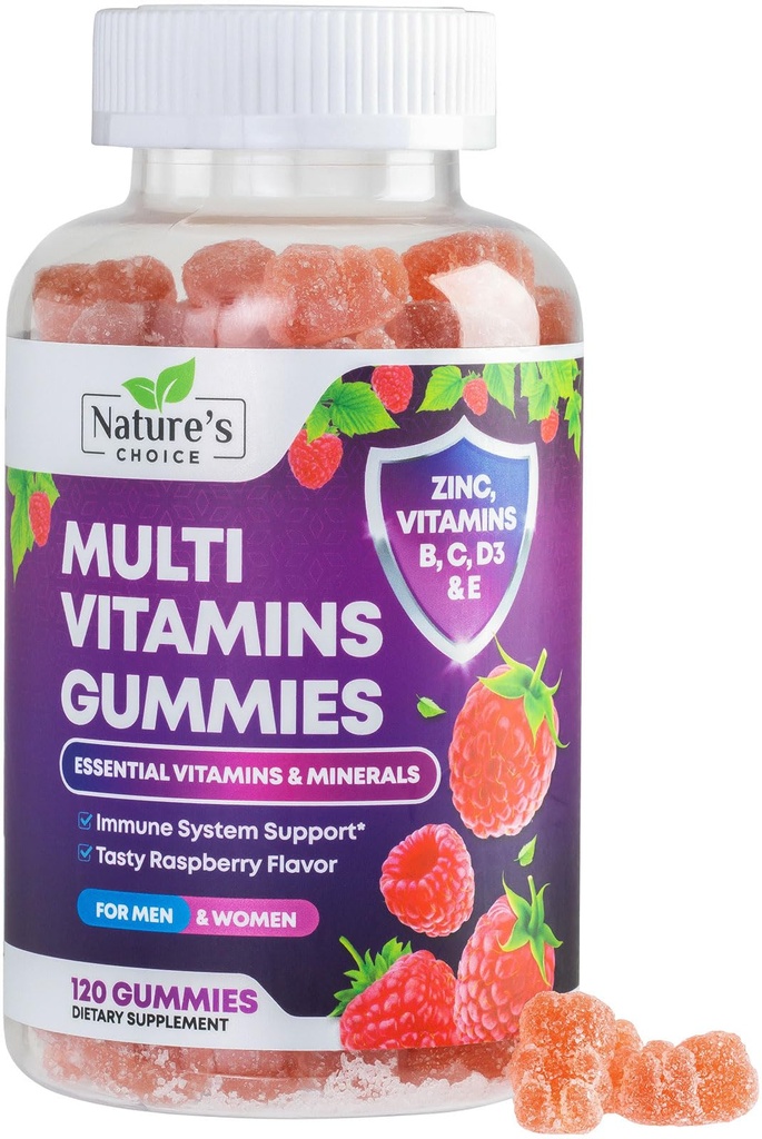 Multivitaminski žvečilni gumiji z vitamini A, C, D, E, B12, cink - dnevni odrasli Gummy Vitamini in minerali za ženske in moške, Imunska podpora Gummy Multivitaminski dodatek, Multi Vitamin za odrasle - 120 Gummies