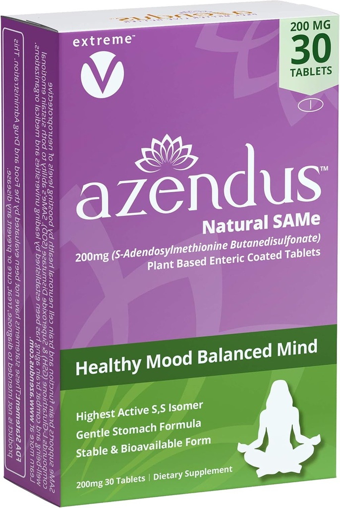 Azendus SAM-e Podpora razpoloženju 200mg, 30 Count, Isti butanedisulfonat Fiber Enterične tablete