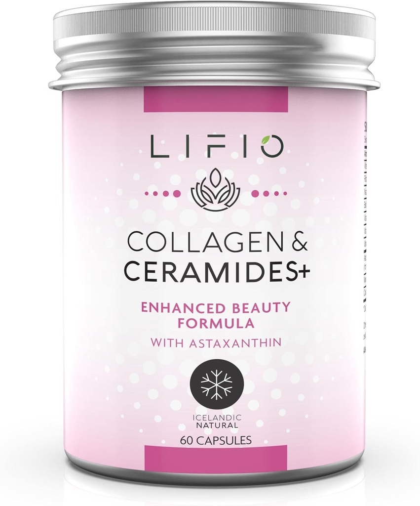 Collagen & Ceramids+, Izboljšana Beauty Formula z Astaksantin & Biotin, Vitamin A, B2, B3, B12, C & D spodbuja hidracijo kože in elastičnost, ne-GMO, Gluten-free, Soy-free, 60 kapsul