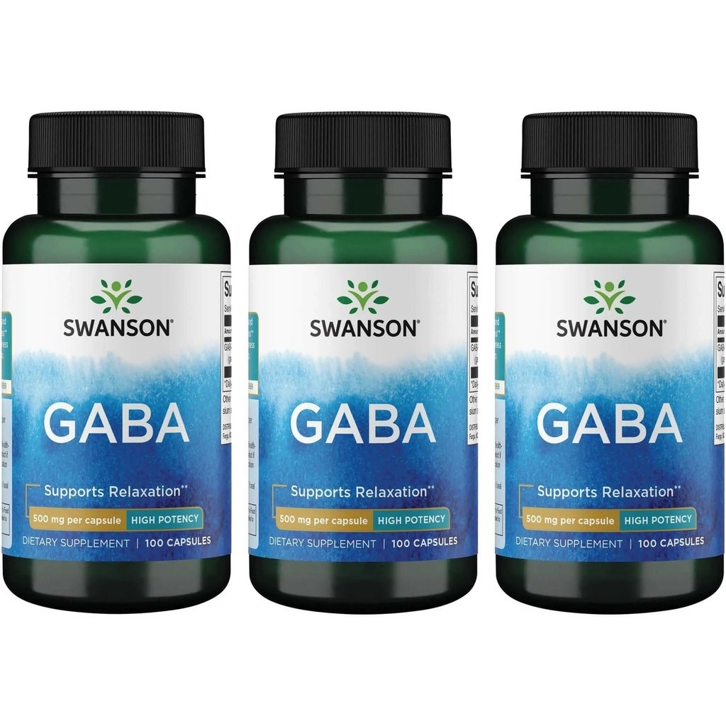 Swanson GABA - Aminokisline dodatek spodbujanje mir in sprostitev za podporo mirnega spanja - Visoka jakost Formula za podporo zdrave ravni stresa - (100 kapsule, 500mg vsak) (3 paket)