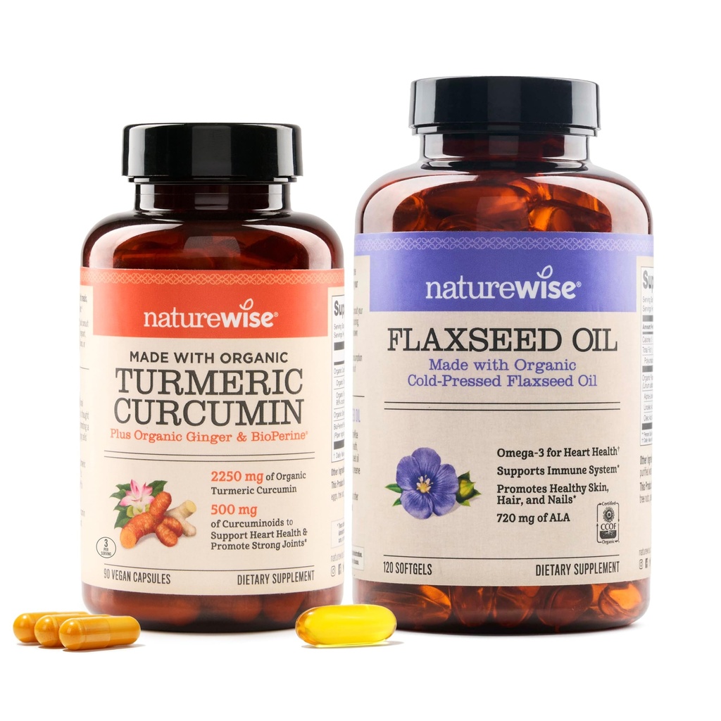 NatureWise Curcumin Kurkumin kurkumin 2250mg & Laneno olje 1200mg Omega 3 6 9 Mehčalci za skupno, srčno in imuno podporo [1 & 2 mesec dobave]