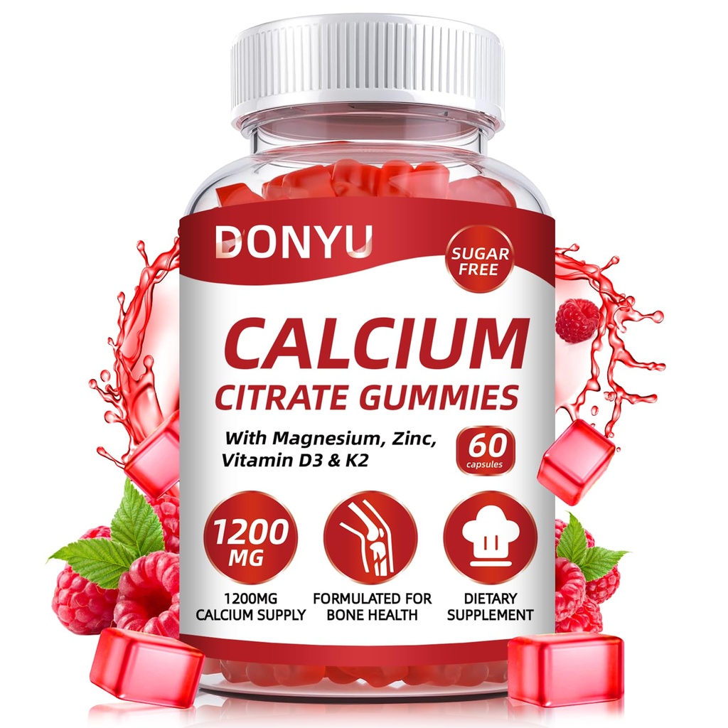 Kalcijev citrat 1200mg Gumiji z vitaminom D3: s kalcijevim magnezijevim cinkom Vitamin D3 K2 za mišično imuno - Ultimativna absorpcija Kalcij dodatek za ženske in moške, brez sladkorja