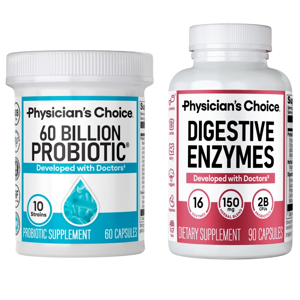 Izpit zdravnika - Optimal Gut Health Bundle: 60 milijard probiotik 60ct + Prebavne encime 90ct za prebavne Comfort in imunske podpore
