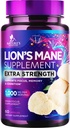 Levi Mane gob Kapsule 10.000mg - Levje Mane Dopolnilne Kapsule za spomin in fokus podporo, Možgani, Imunska zdravstvena podpora, Vegan, Ustekleničen v ZDA, Lions Mane gobe Powder Extract, 60 Število