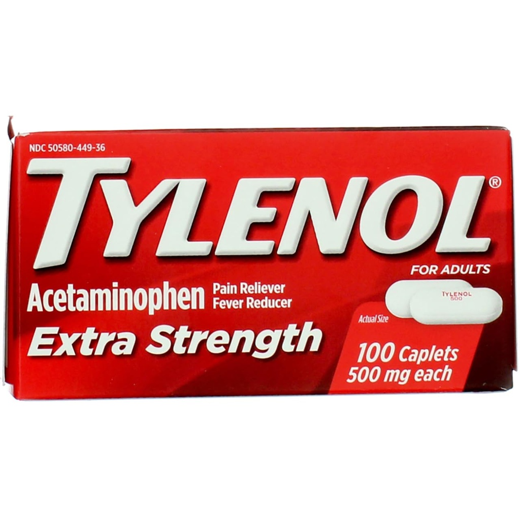 Tylenol Extra Jakost Kapleti s 500 mg acetatfena, Pain Reliever & Fever Reducer, 100 ct