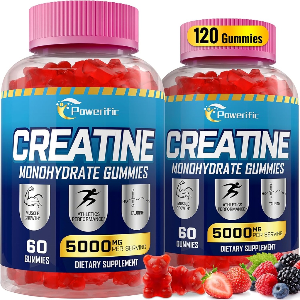 Kreatin monohidrat Gumiji za moške in ženske pred vadbo Gumiji s tavrinom, vitamin B6 in B12 Kreatin monohidrat Žvečljiv za povečanje moči, energije, vzdržljivosti, mišice, organska (2 paketa)