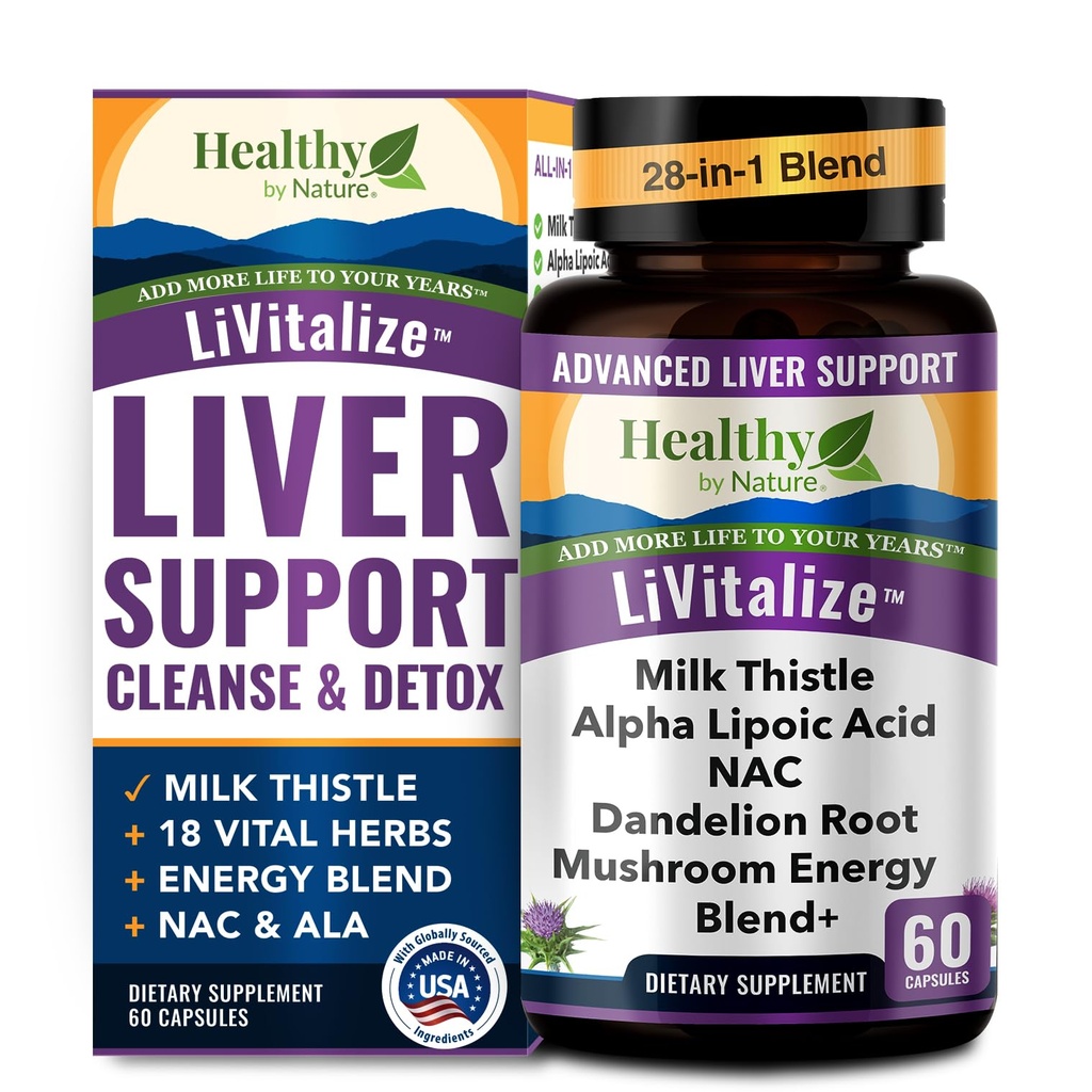 Jetrna čistila Detox in popravila – 28-v-1 Podpora jeter - mleko Thistle Dandelion NAC Alpha Lipoic Acid Artichoke & Reishi Chaga Turčija Tail Gobe – Active Jetra Health Supplement, 1540mg (60 kapsul)