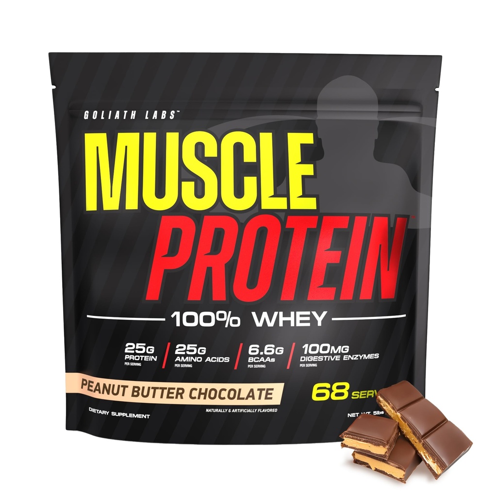 COLOSSAL LABS Muscle Protein Whey Powder [5 lbs/Pack po 1]– Hladno filtrirane, 25 g čiste beljakovine, 6.6 g BCAA (Package May Vary) (5 funt (Pack of 1), arašidovo maslo čokolada)