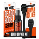 Divji Willies Bradavičast komplet za rast - Premium Derma Roller & Beard Boost Serum - Mikroneedle Roller & Brada rast las Serum z Biotin & Kofein za Fuller Beard, Skalp Care - Enostaven za uporabo Kit s primerom