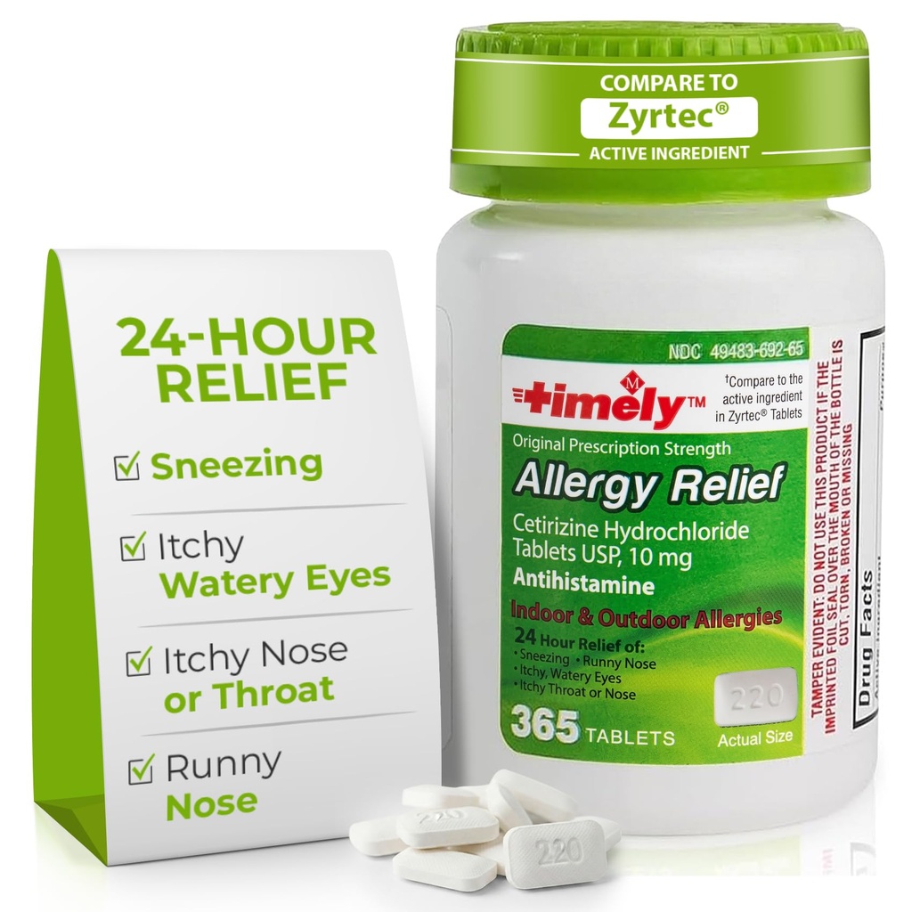 Time-CAP LABS, INC. Pravočasno Cetirizine HCl 10 Mg 365 tablete - 24 ur alergija Relief iz Sneesing, Runny Nose, Srbeče vodene oči, Srbeče grlo ali nos