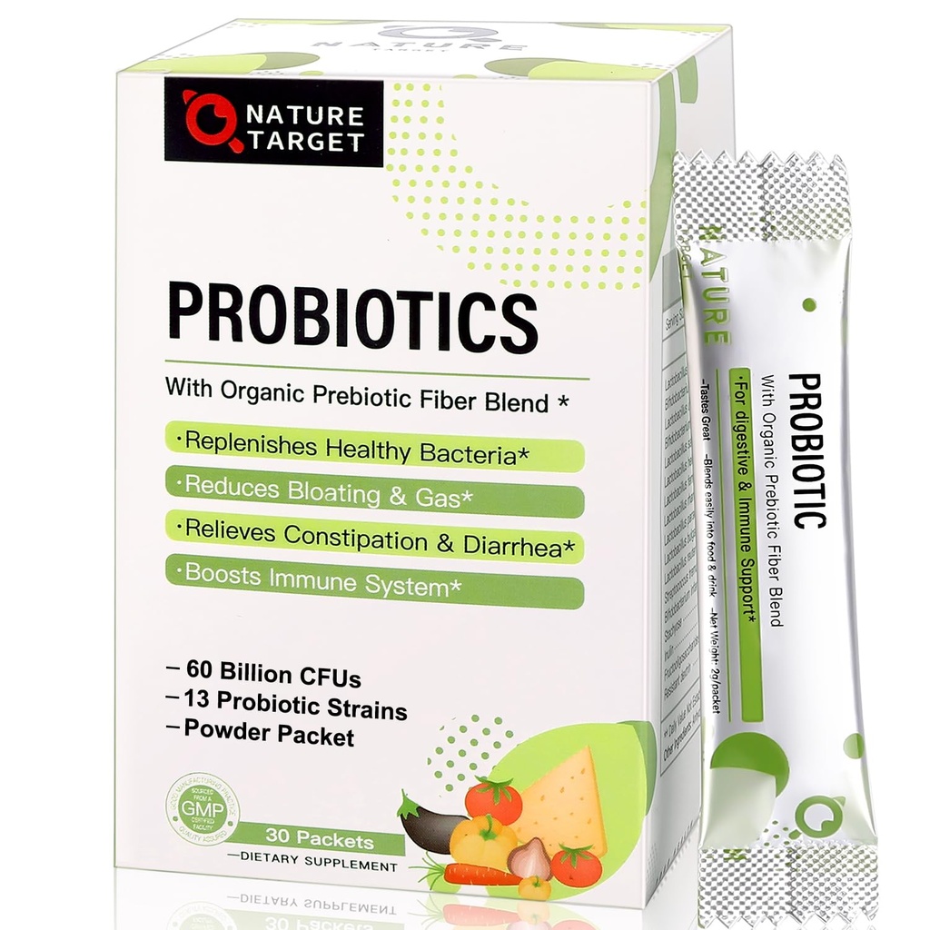 NATURE CILJni probiotiki za ženske-moške otroke probiotični prašek 60 milijard CFUs 13 sevi - Prebiotiki in probiotiki za digestivno zdravje, police Stable, Non-GMO, Gluten Free 30 paketov