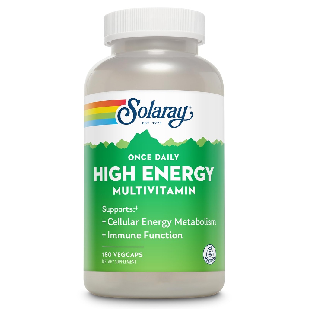 SOLARAY Enkrat dnevno High Energy Multivitamin za ženske in moške - Energy Supplements - Imunska podpora w/Vitamin C, A, D in E, Vitamin B kompleks, Trace Minerals, 60-dnevno jamstvo, 180 Serv, 180 VegCaps