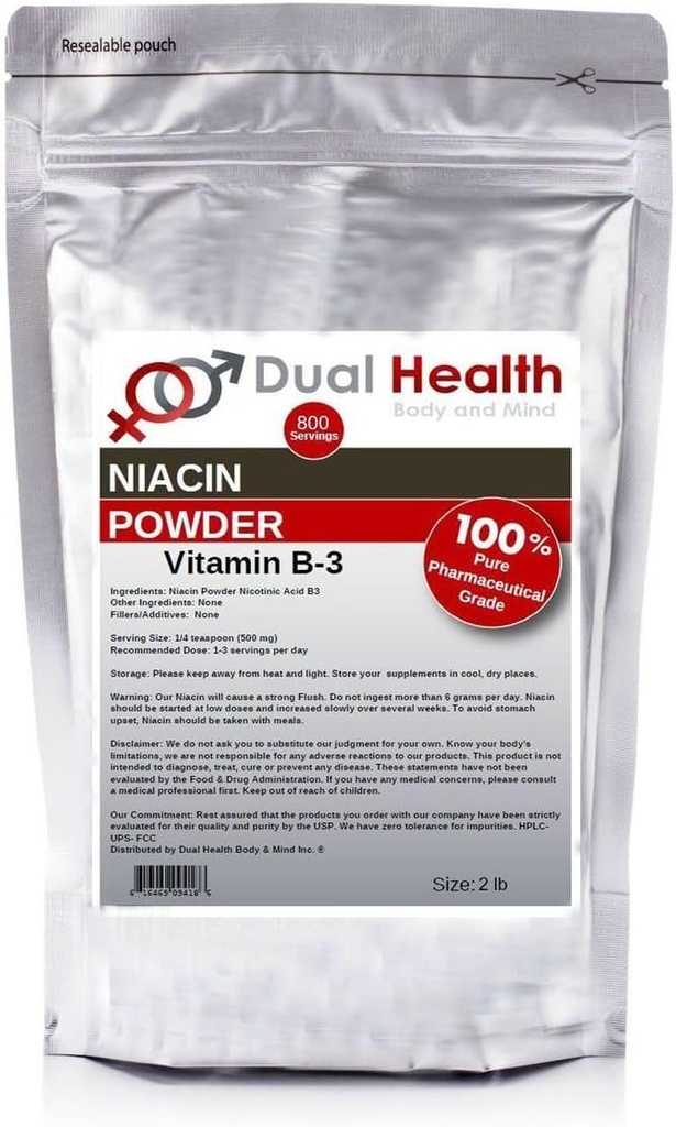 Niacin v prahu (2 lbs) Vitamin B3 Bulk dodatek Takojšnja sprostitev Niacin z Flush Nikotinska kislina Non-GMO, Vegan, Gluten brez podjetja hitro absorpcijo Ni GSO, Fillers, dodatki ali težke kovine