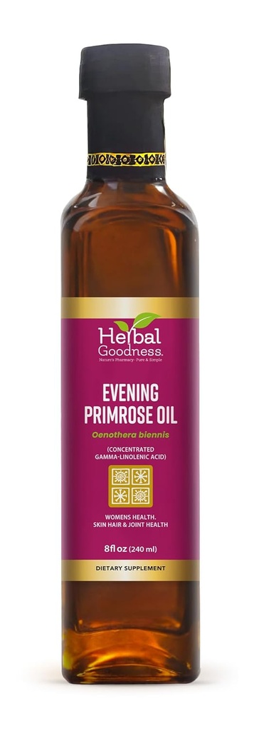 Zeliščna dobrota večer Primrose Oil 8oz – hladno-prisiljeno, visoka GLA za hormonsko ravnovesje, kožo, lase, Joint, & Heart Health Support – Pure, Non-GMO, Premium Supplement Oil 