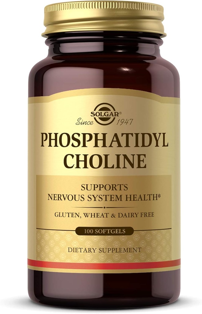 Solgar Fosfatidilholin, 100 Softgels - spodbujanje zdrave kognitivne funkcije - pridobljen iz lecitina - Vsebuje holin za nevrotransmiter acetilholin - Gluten Free, Dairy Free - 50 Serving