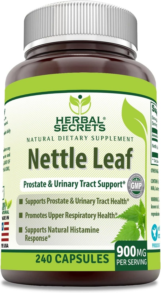 Herbal Secrets Nettle Leaf 900 Mg na serviranje 240 Kapsule Dopolnilo - Podpira sečni trakt in prostata -Podpore zdravje zgornjih dihal