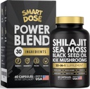 Moč Mešanica kapsule - 30-v-1 Dopolnilo Bundele z Shilajit 6000mg, Sea Moss 4000mg, črno olje semena 4000mg, Ashwagandha 2000mg, 10x gobe, Tongkat Ali, Maca, Holistične tablete Combo